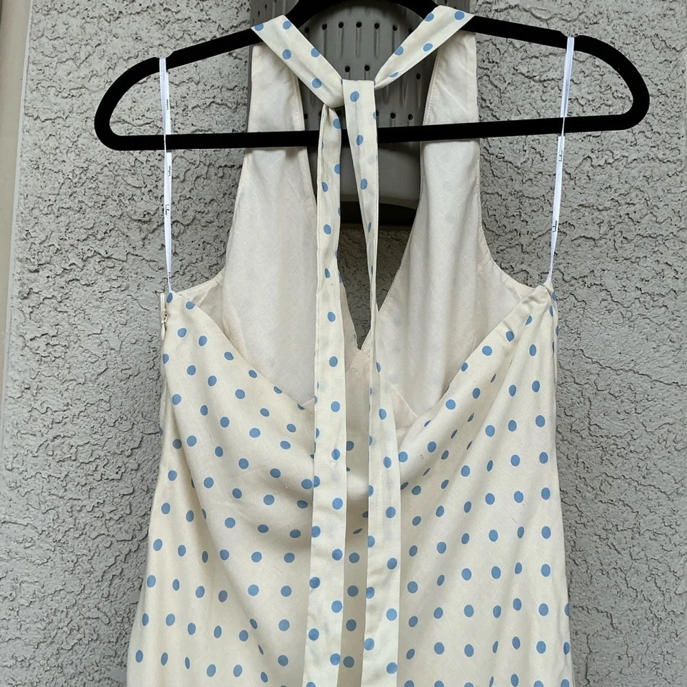NWOT Lulu’s Meara Ivory and Blue Polka Dot Halter Midi Dress Large 2653211 Party